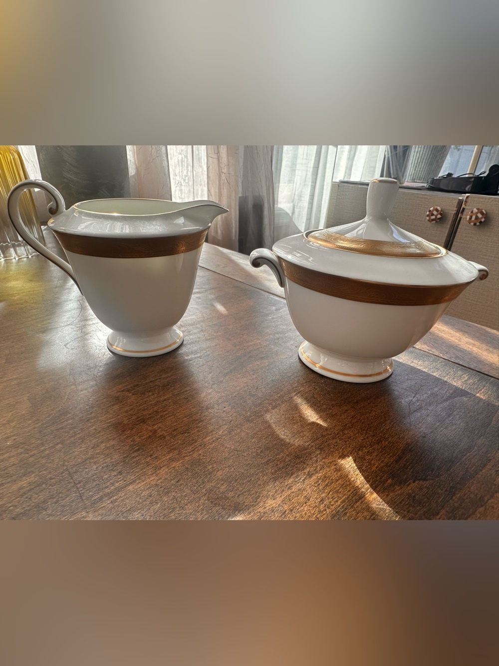 Mikasa Crown Jewel Gold Rim Sugar and Creamer Set